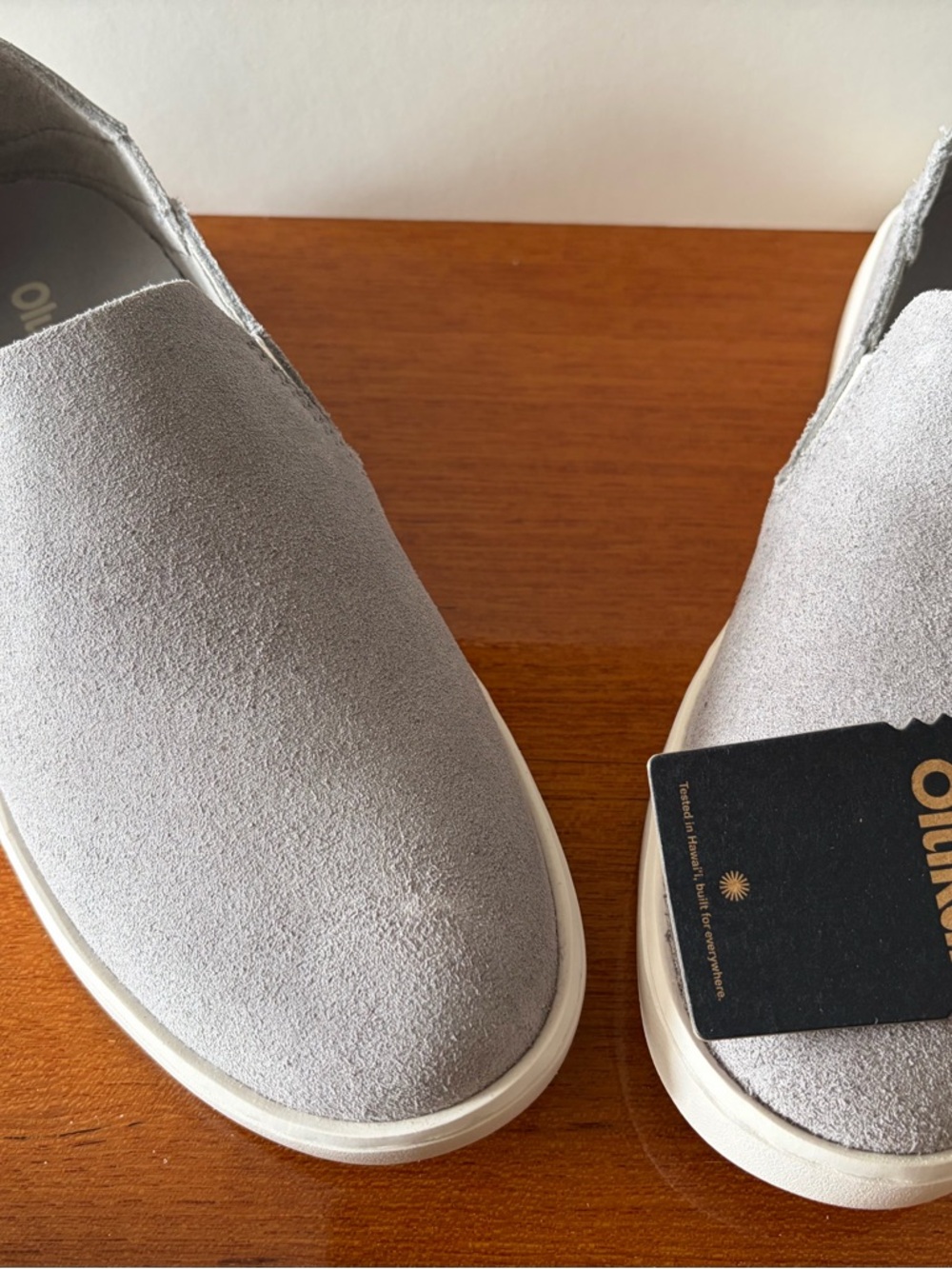 OluKai Women's Slip-On Suede Loafers in Light Gray - Picture 8 of 11